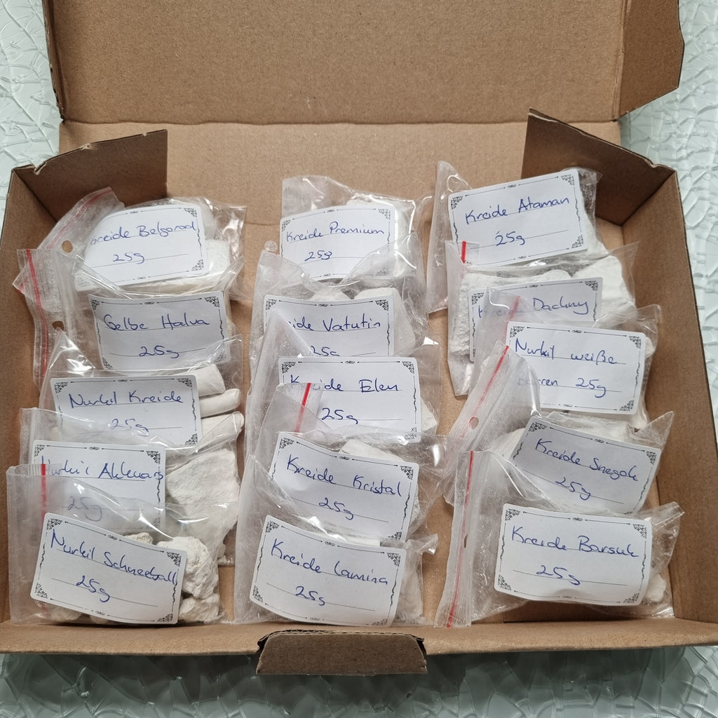 Essbare Kreide Starter Set – 15 Sorten à 25g | Probier-Set Naturkreide